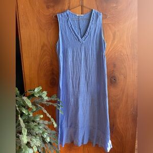 Francesca Bettini Linen cornflower Blue Sleeveless Maxi Dress V Neck